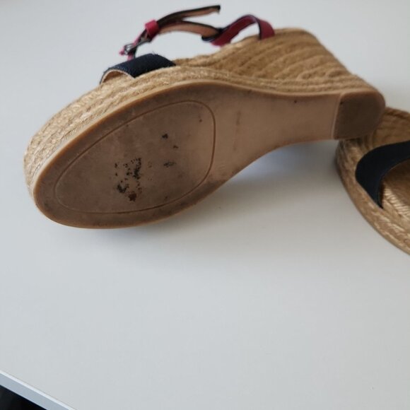 MARC JACOBS| Leather Raffia Wedge Sandals Espadrilles pink black sz 40 - Picture 6 of 6